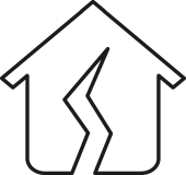 Icon von einem Haus mit einem Riss in der Fassade